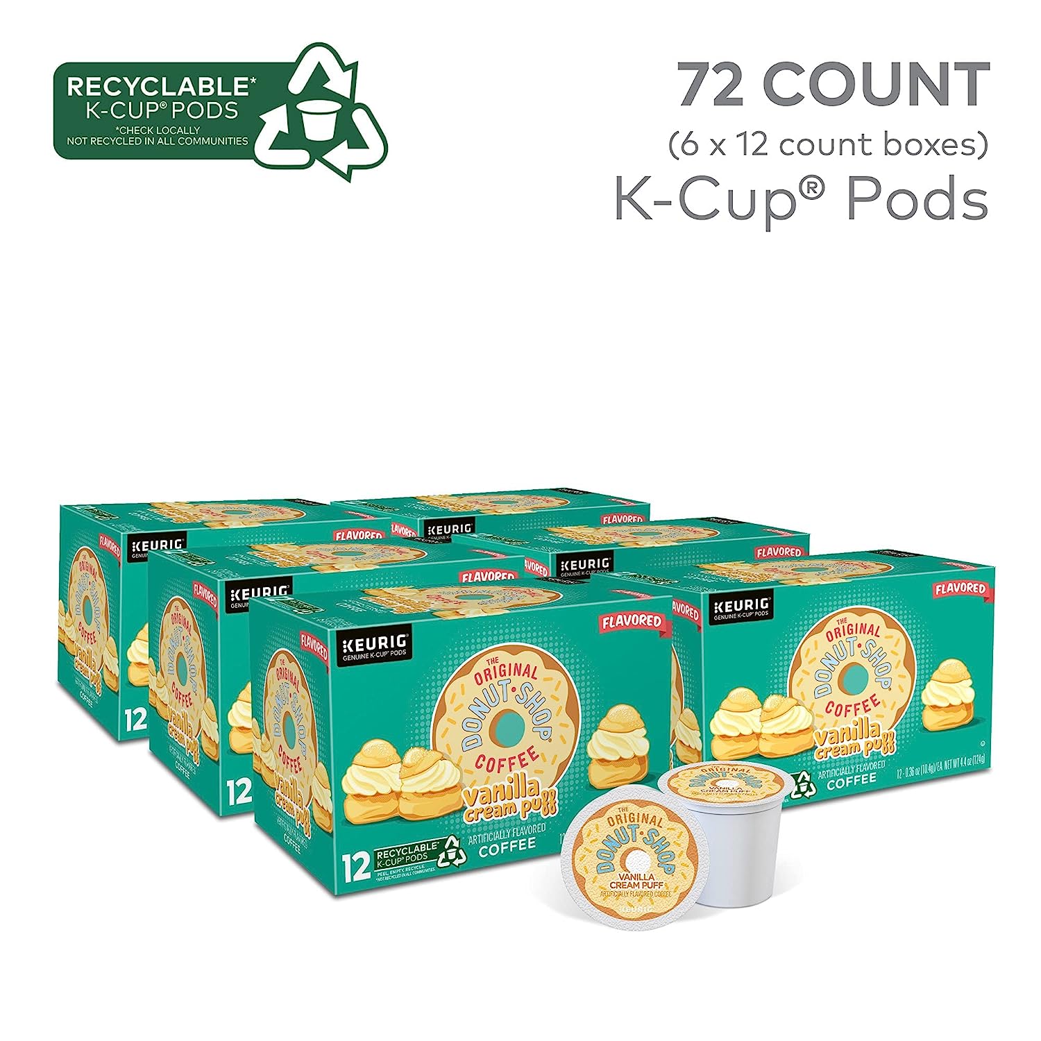 The Original Donut Shop Vanilla Cream Puff Keurig Single-Serve K-Cup Pods. Medium Roast Coffee. 12 Count (Pack of 6)