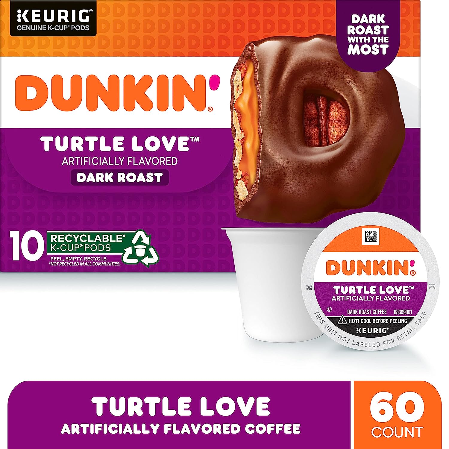 Dunkin- Turtle Love Flavored Coffee. 60 Keurig K-Cup Pods. 10 Count (Pack of 6)