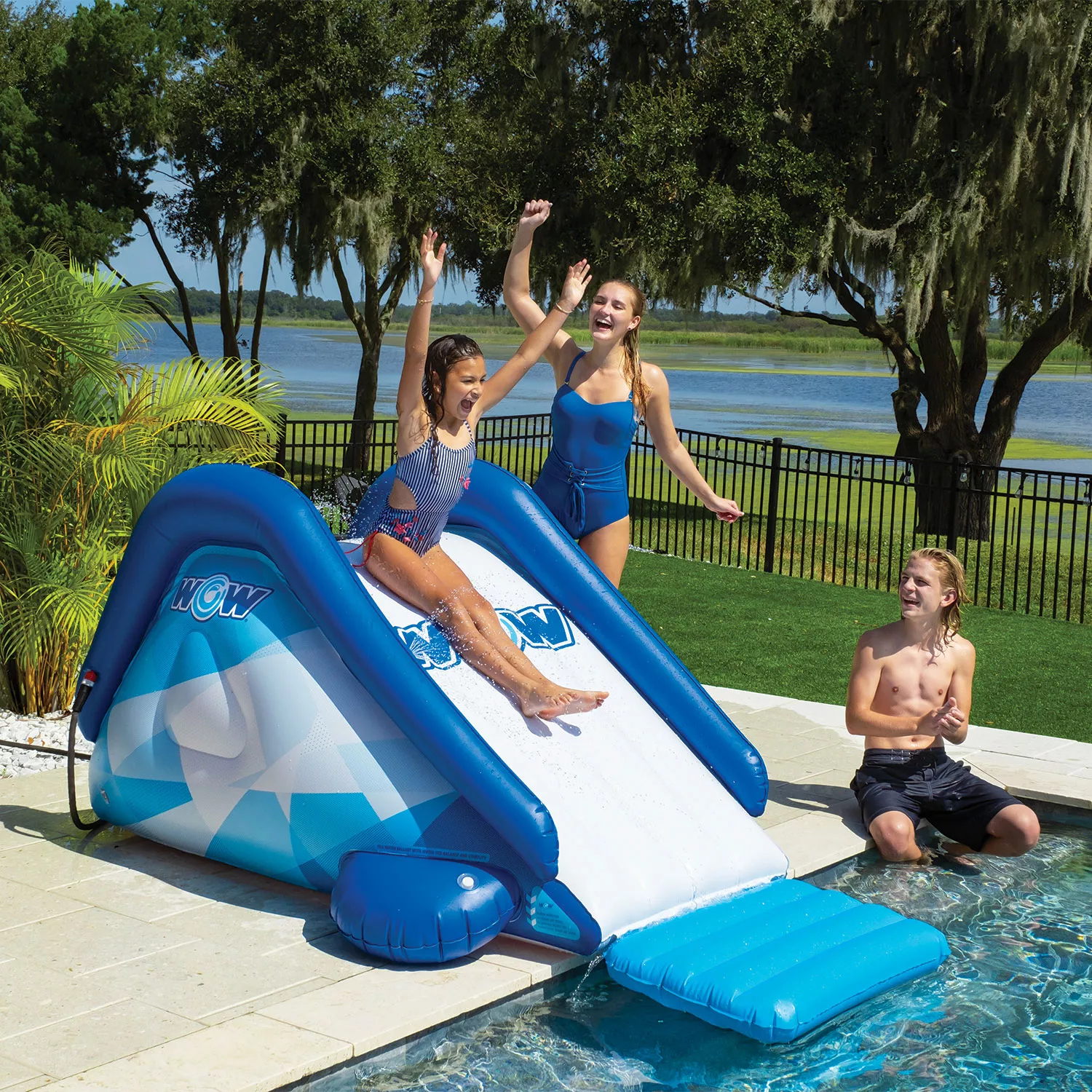 Wow Cascade Pool Slide with Dual Sprinklers Heavy Duty Design - 1 Year Warranty