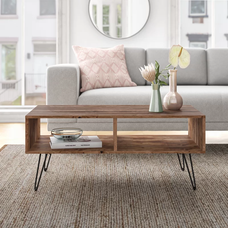 Trent Austin Design 42 in. Vintage Coffee Table. Reclaimed Wood Coffee Table with Open Storage. Living Room Central Table with Foldable Legs