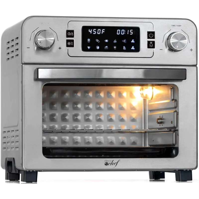 Deco Chef DGTQAIRSTS 24 QT Stainless Steel Countertop 1700 Watt Toaster Oven with Built-in Air Fryer and Included Rotisserie Assembly. Grill Rack. Frying Basket. and Baking Pan