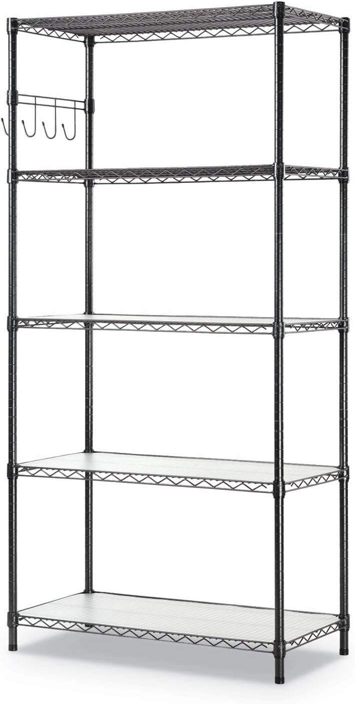 Alera 5-Shelf Wire Shelving Kit with Casters and Shelf Liners. 36w x 18d x 72h. Black Anthracite