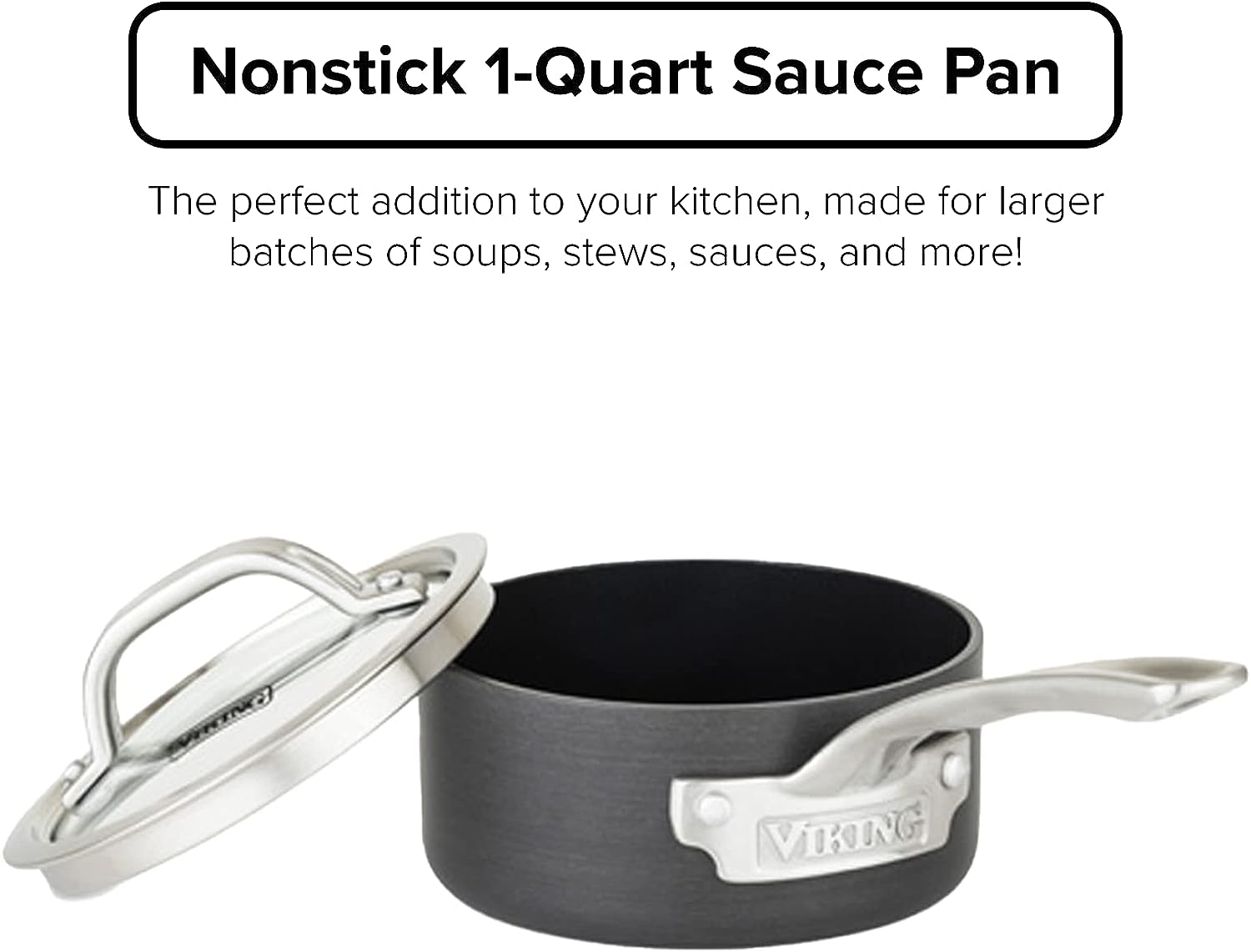 Viking Culinary Hard Anodized Nonstick Saucepan. 1 Quart. Includes Glass Lid. Oven and Dishwasher Safe. Works on Electronic. Ceramic. and Gas Cooktops