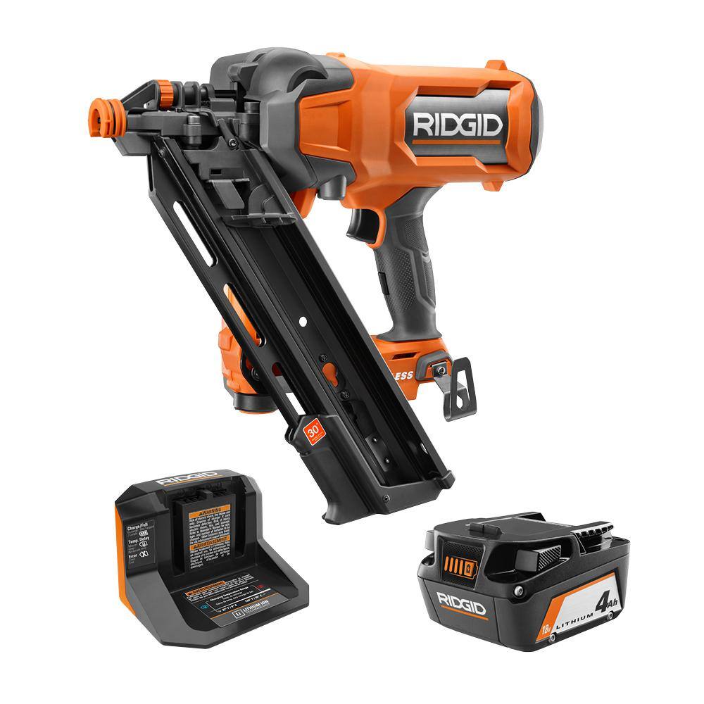 RIDGID R09895KN 18V Brushless Cordless 30-Degree Framing Nailer Kit with 4.0 Ah Battery and Charger