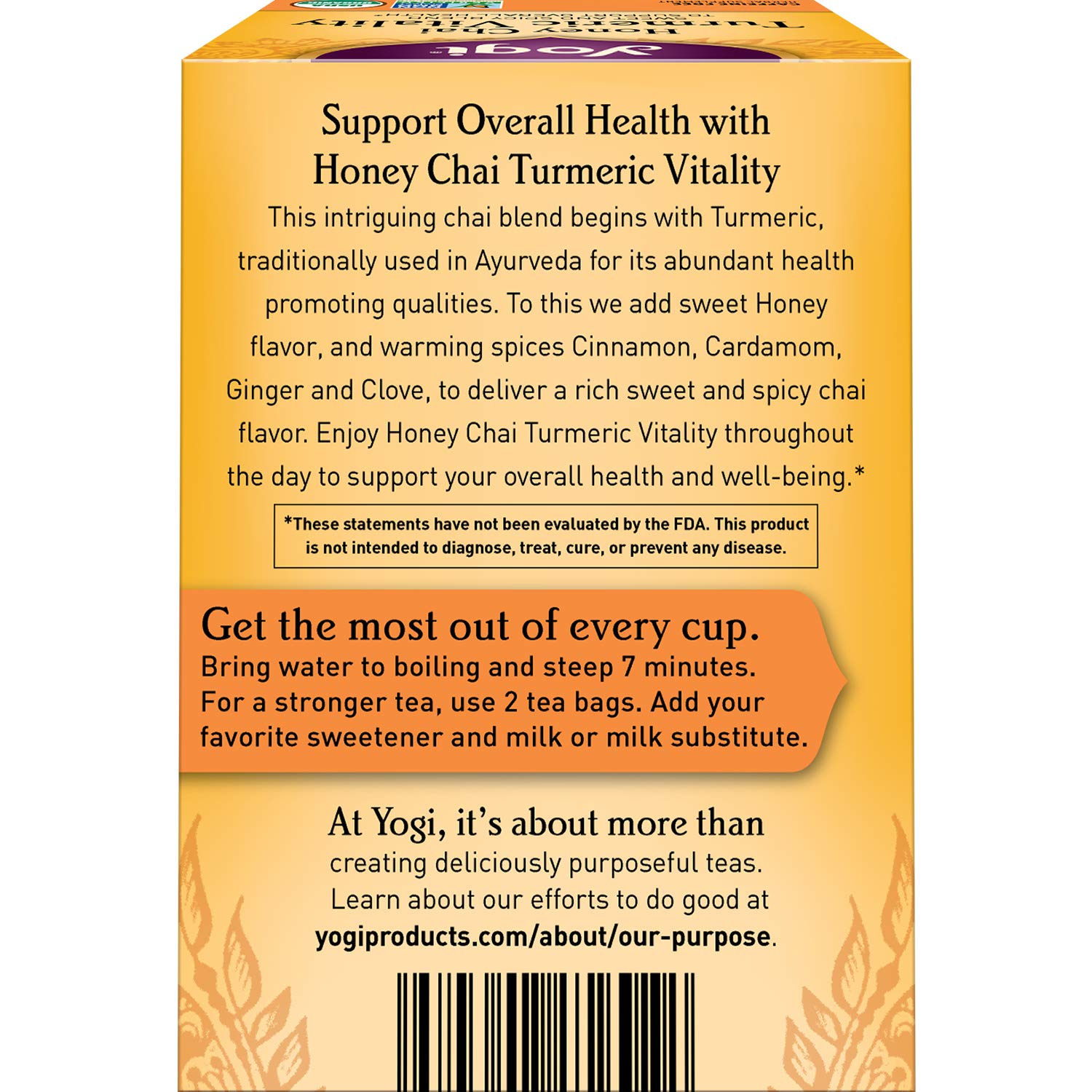 Yogi Tea Honey Chai Turmeric Vitality. 6 Pack. 96 Tea Bags