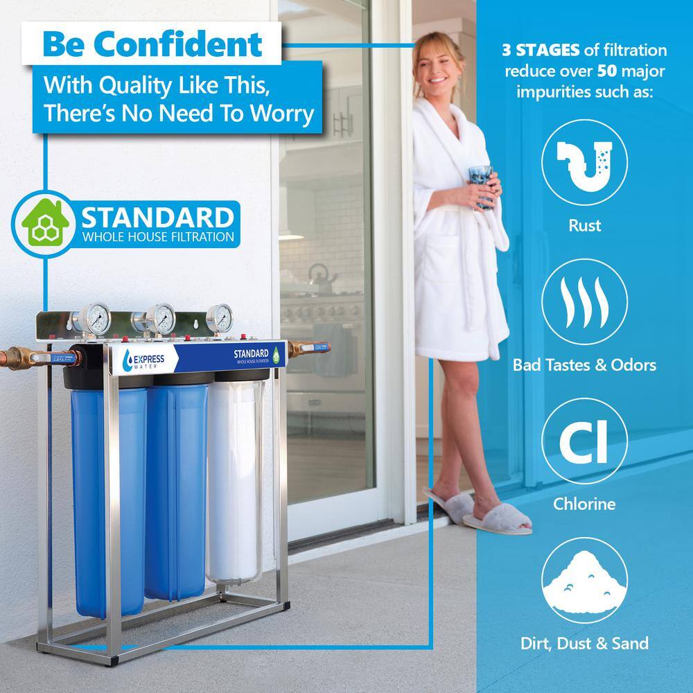 Express Water WH300SCGS 3 Stage Whole House Water Filtration System - SED. Charcoal. Carbon - includes Pressure Gauges and more