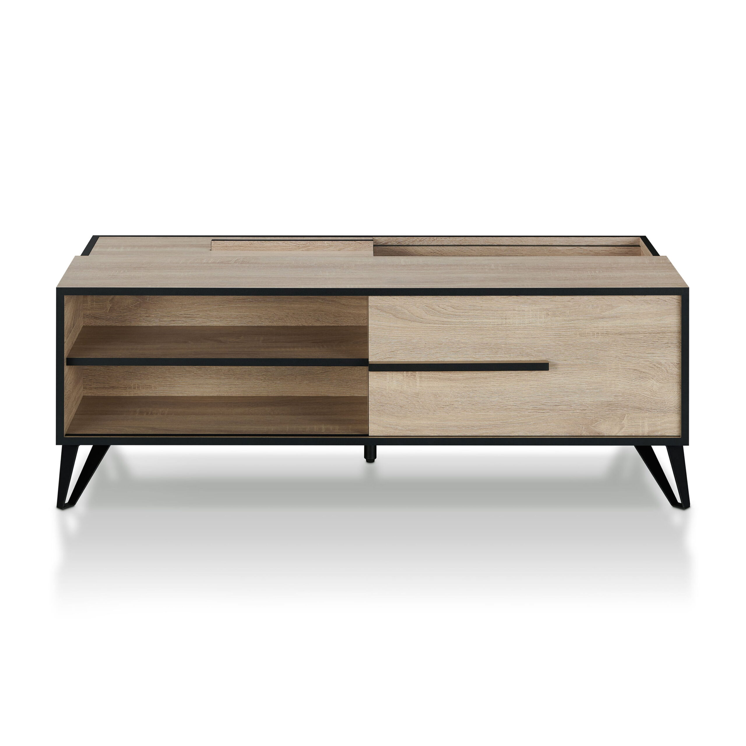 Furniture of America Saran Modern Wooden Multi-Storage Coffee Table. Natural Oak