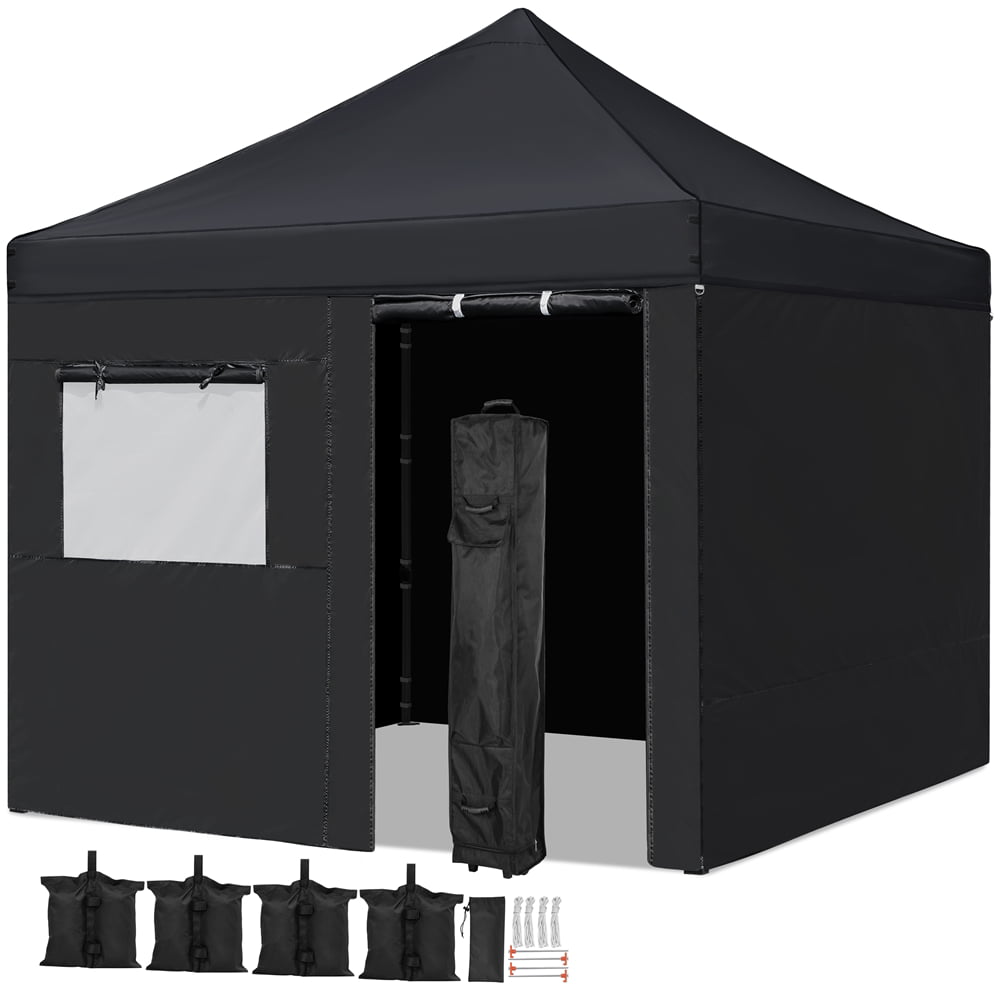 SMILE MART 10′ x 10′ Enclosed Outdoor Canopy with Wheeled Carry Bag. Black