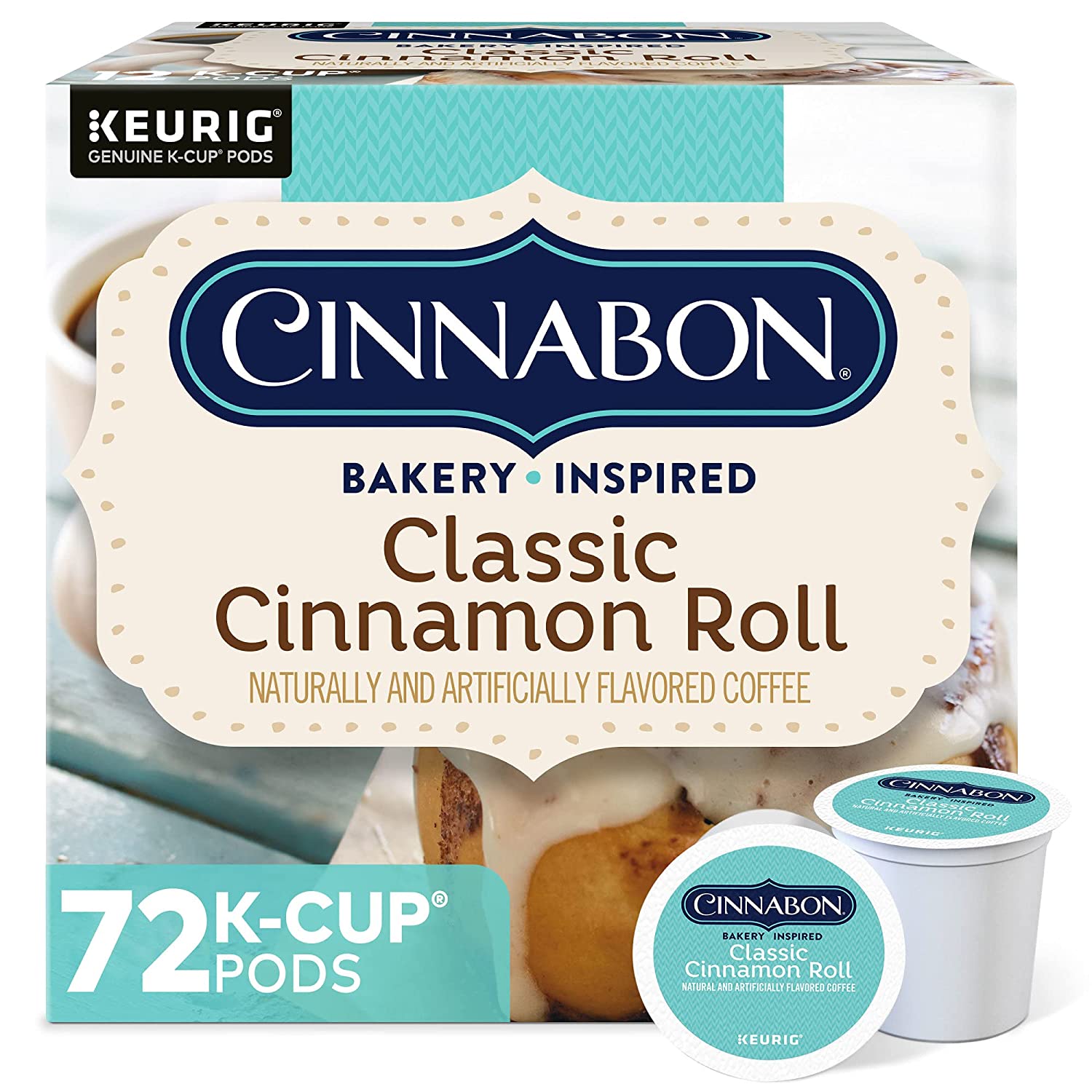 Cinnabon Classic Cinnamon Roll. Single-Serve Keurig K-Cup Pods. Flavored Coffee. 12 Count (Pack of 6)