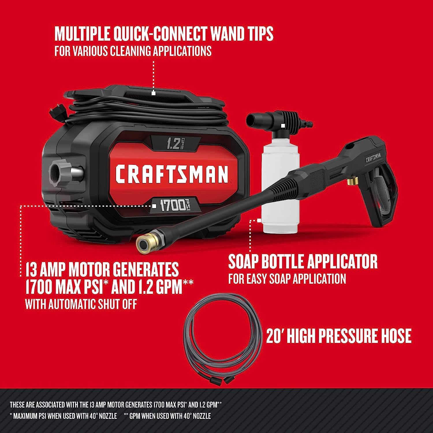 CRAFTSMAN Electric Pressure Washer. Cold Water. 1700-PSI. 1.2-GPM. Corded (CMEPW1700)
