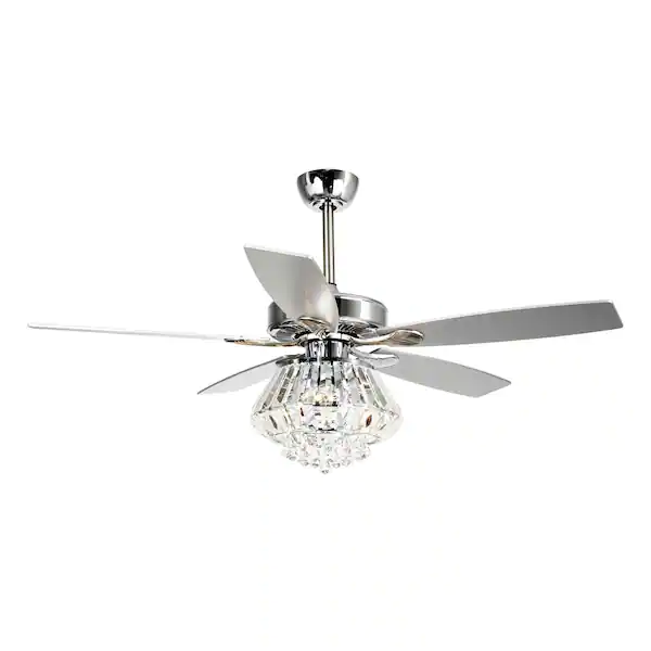 Parrot Uncle Zuniga F6222A110V 52 in. Indoor Chrome Downrod Mount Crystal Chandelier Ceiling Fan with Light Kit and Remote Control