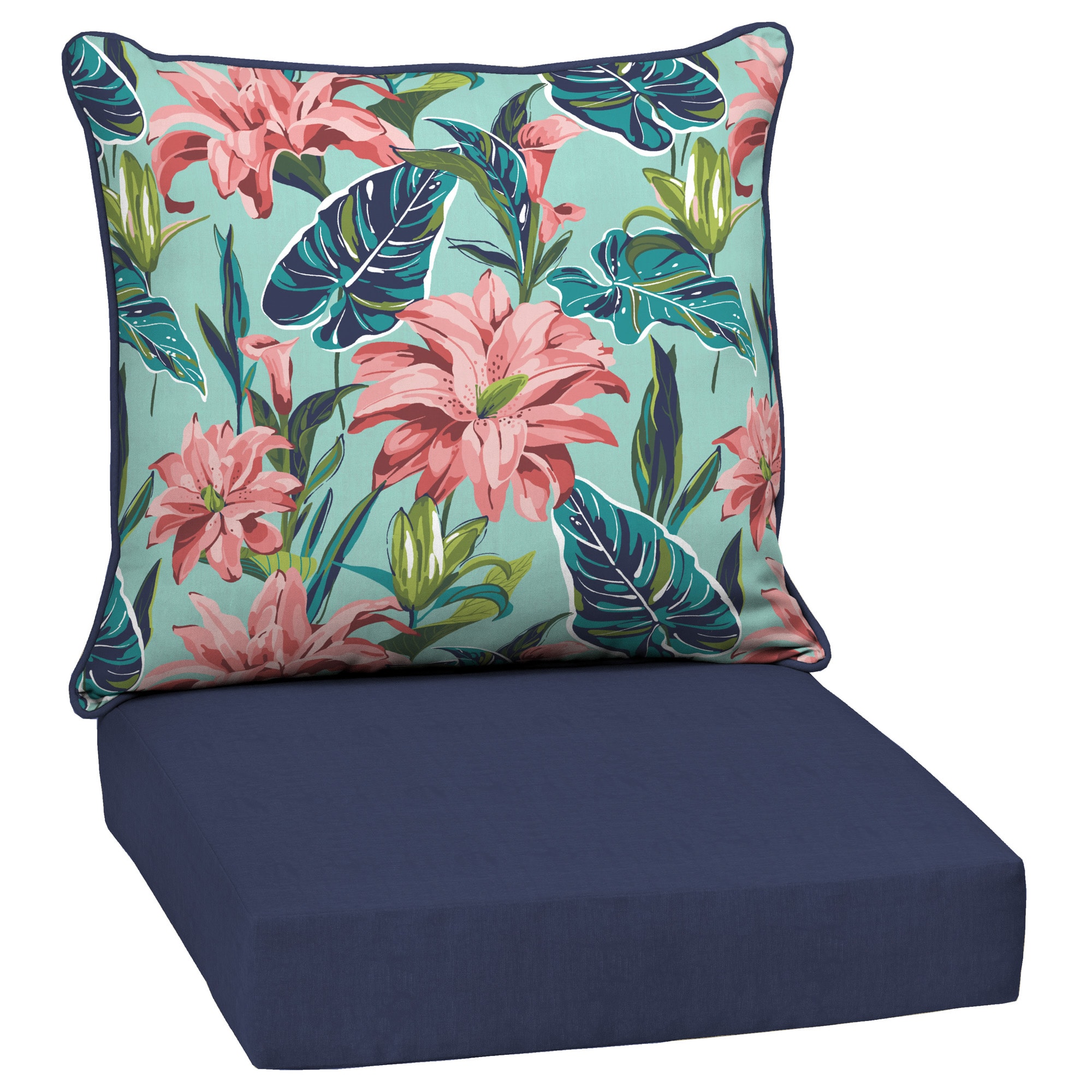 Style Selections 24-in x 24-in Hana Blue Tropical Deep Seat Patio Chair Cushion