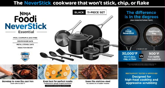 Ninja Foodi NeverStick Essential 11-Piece Cookware Set. C19600