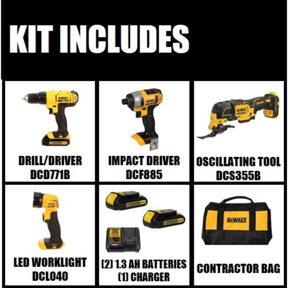 DEWALT DCK444C2 20V MAX Cordless 4 Tool Combo Kit with (2) 20V 1.5Ah Batteries and Charger
