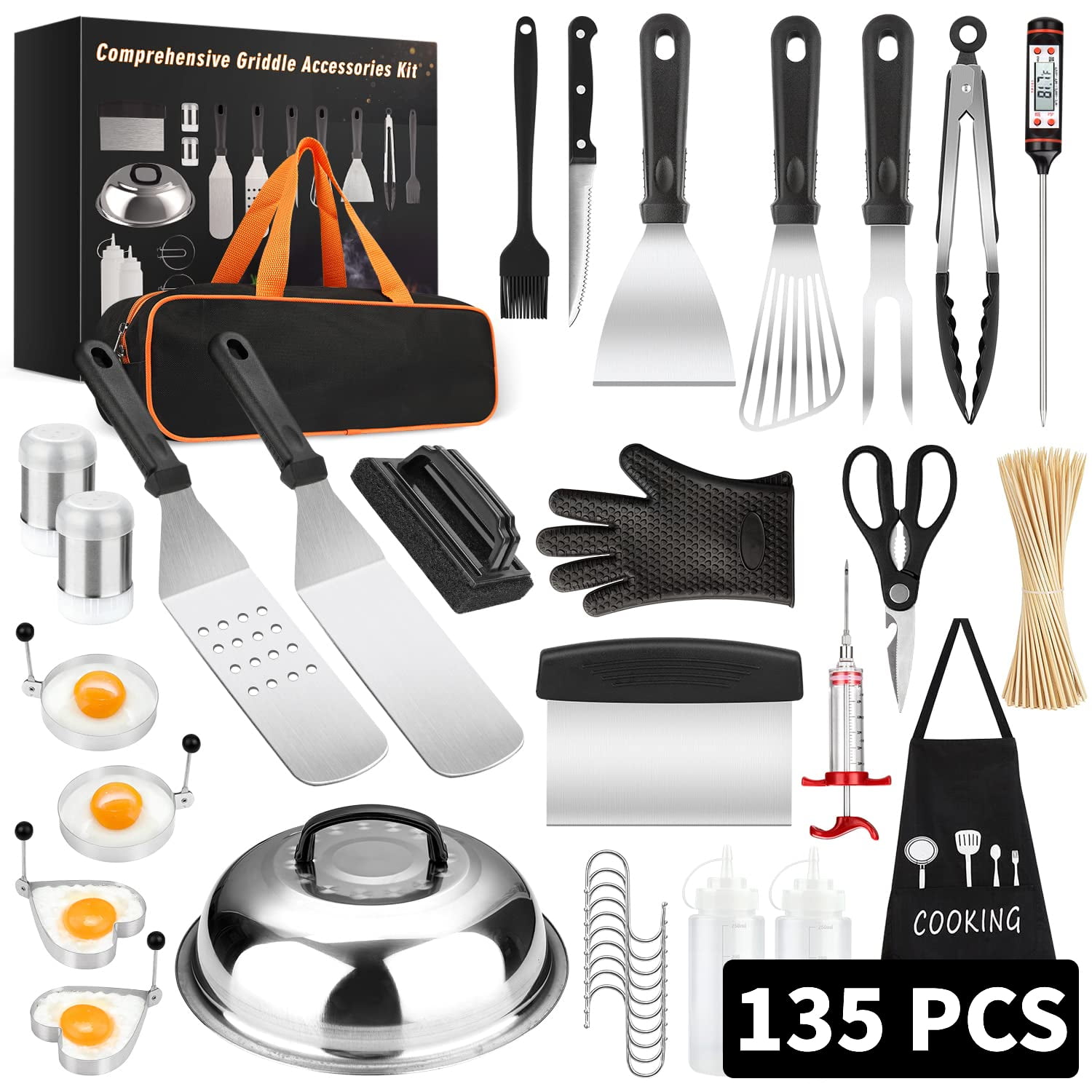 ADMIAM Griddle Accessories Kit. 135 Pcs Griddle Grill Tools Set for Blackstone Camp Chef. Professional Grill BBQ Spatula Set with Basting Cover