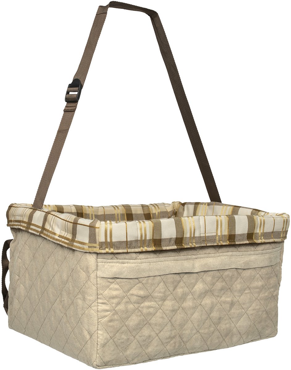 PetSafe Happy Ride Quilted Booster Seat for Dogs - Supports Pets 12-25 lb - Multiple Colors and Sizes. Includes Tether