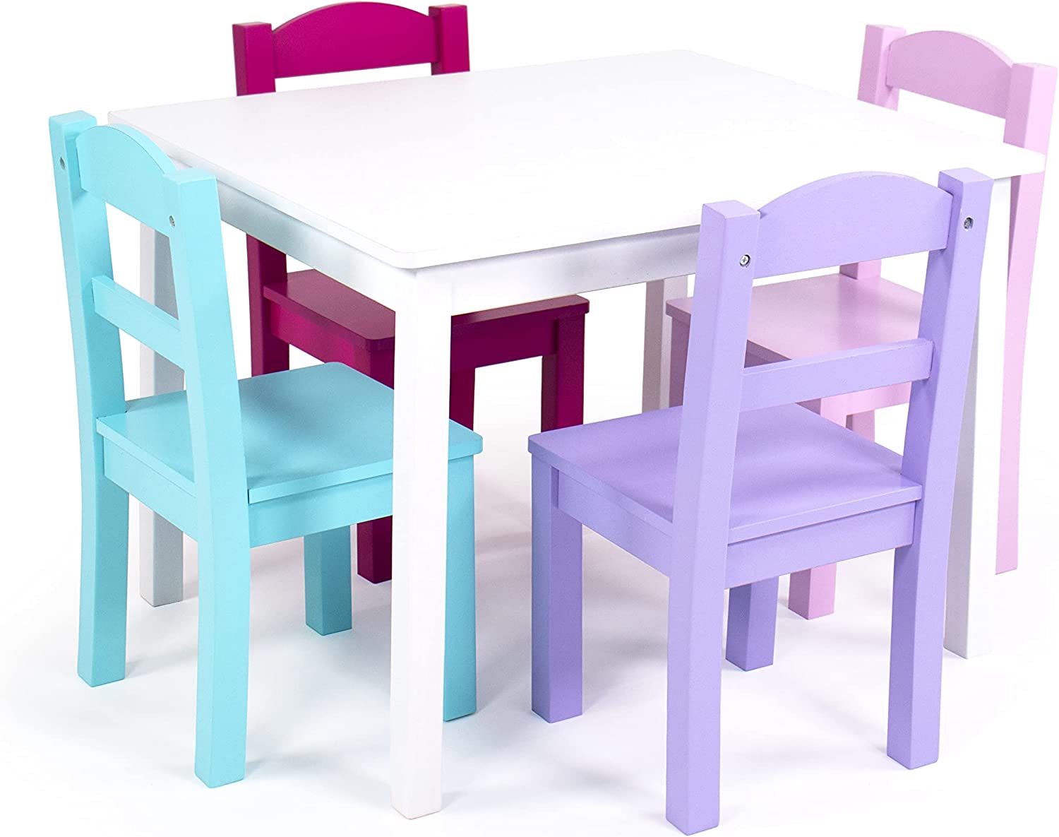 Humble Crew Tot Tutors Wood Table & 4 Chairs Set-White. Pink. Purple Forever Collection
