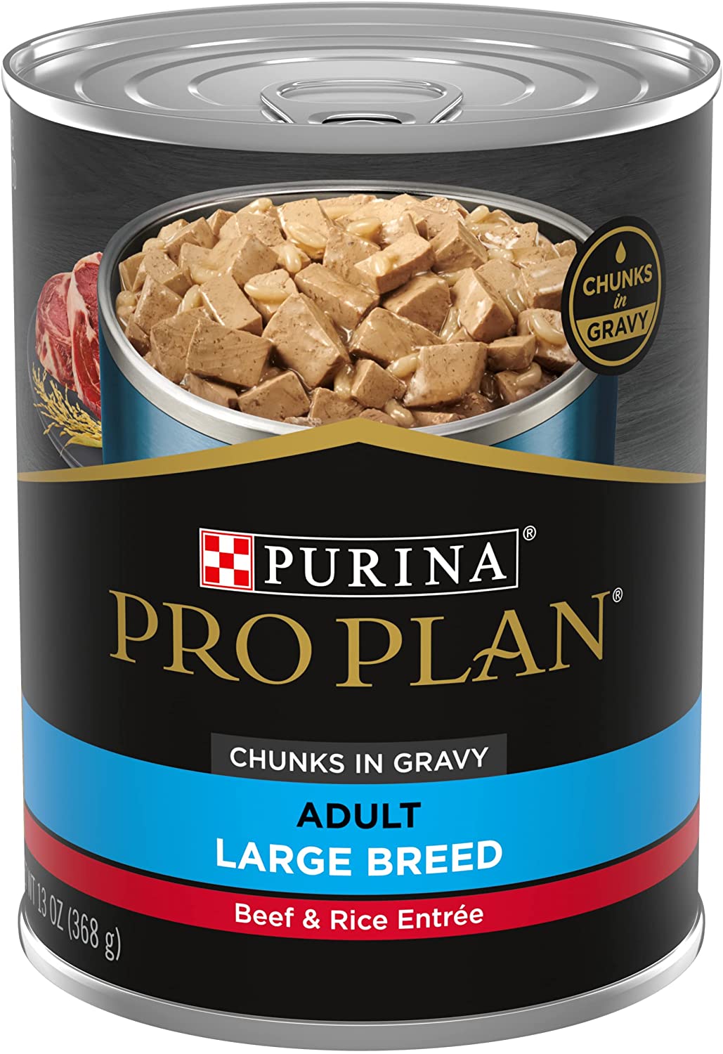 Purina Pro Plan Gravy Wet Dog Food for Large Dogs. Large Breed Beef and Rice Entree - (12) 13 oz. Cans