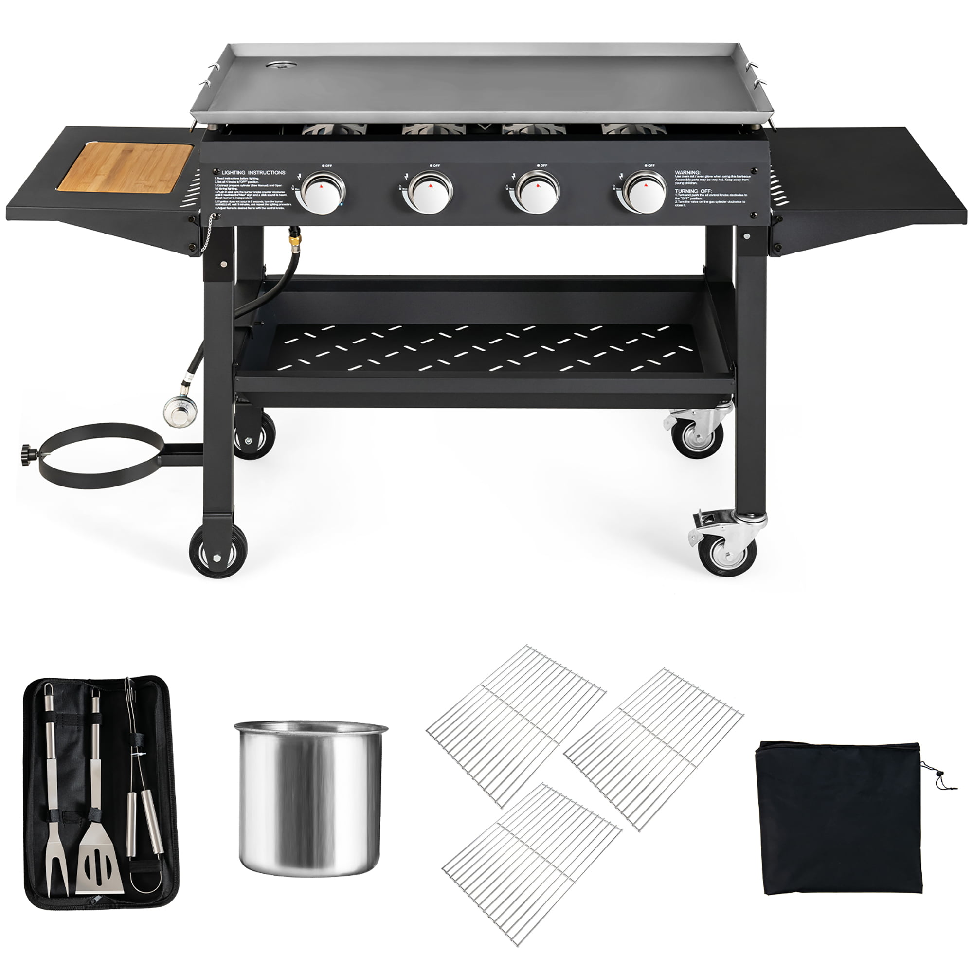 Costway 4 Burner Propane Gas Grill 60000BTU Foldable Outdoor Griddle Station w/ Wheels