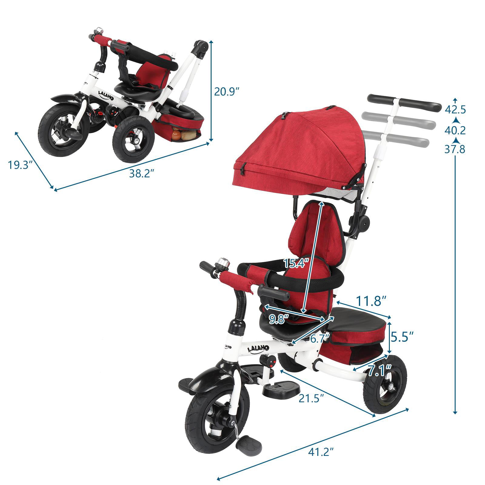LALAHO Baby Trike. 5-in-1 Kids Stroller Tricycle. Red