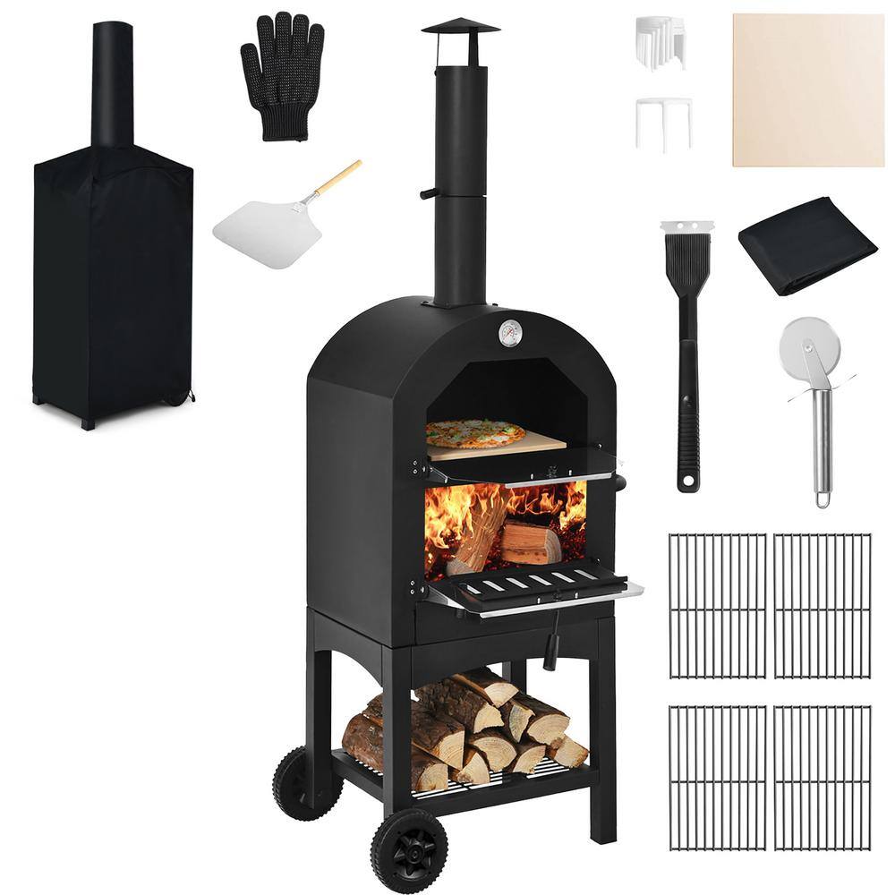 Costway OP70813 Oven Wood Fire Pizza Maker Grill Outdoor Pizza Oven with Pizza Stone and Waterproof Cover