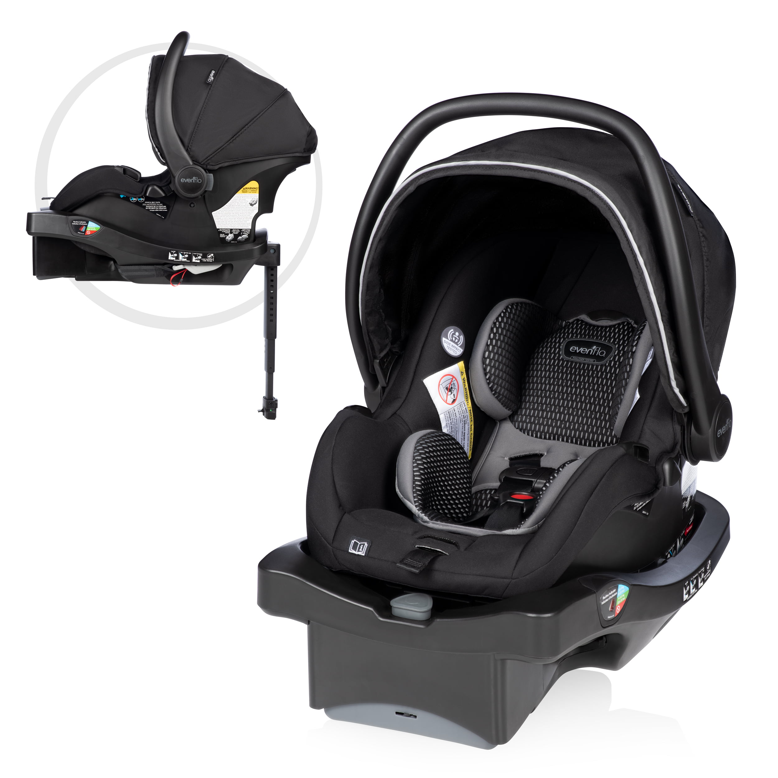 Evenflo LiteMax DLX Infant Car Seat with FreeFlow Fabric and SafeZone Load Leg Base (Olympus Black)