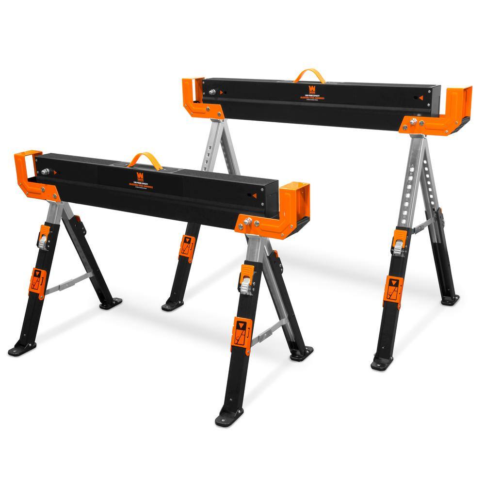 WEN WA1302 32 in. H 1300 lbs. Capacity Steel Adjustable Folding Sawhorse with 2 x 4 Support Arms (2-Pack)