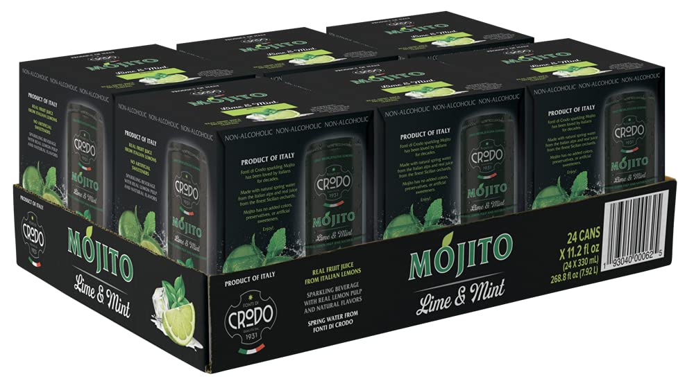 Fonti Di Crodo Mojito. Italian Sparkling Beverage with Lime & Mint. 11.2 Oz. Cans (Pack of 24)