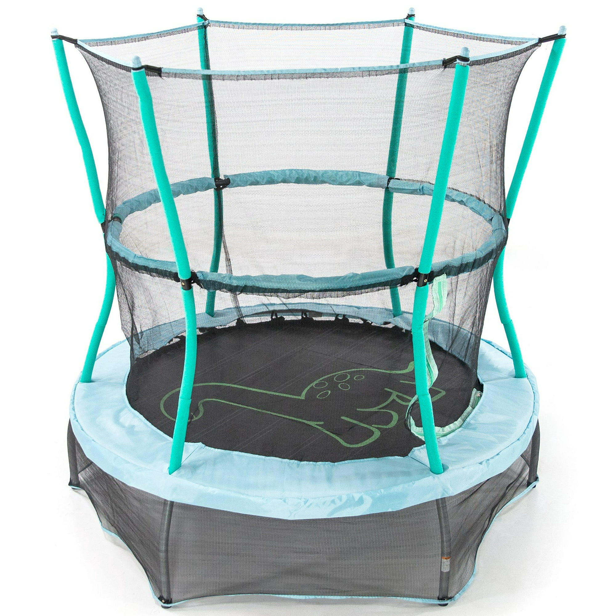 Skywalker Trampolines 55-Inch Bounce-N-Learn Trampoline. with Enclosure and Sound. Stomping Dinosaur Teal