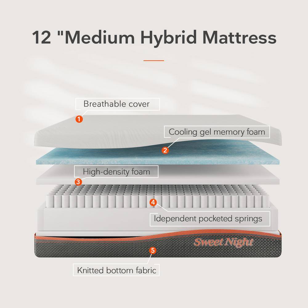 Sweetnight  12 in. Medium to Soft Innerspring Tight Top Pocket Spring King Mattress. Adjustable Sleep Feelings