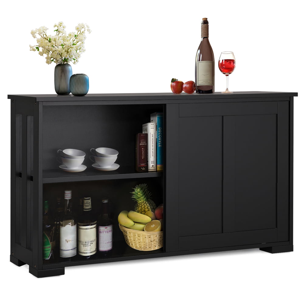 Easyfashion Antique Buffet Sideboard Kitchen Table with Sliding Door. Black