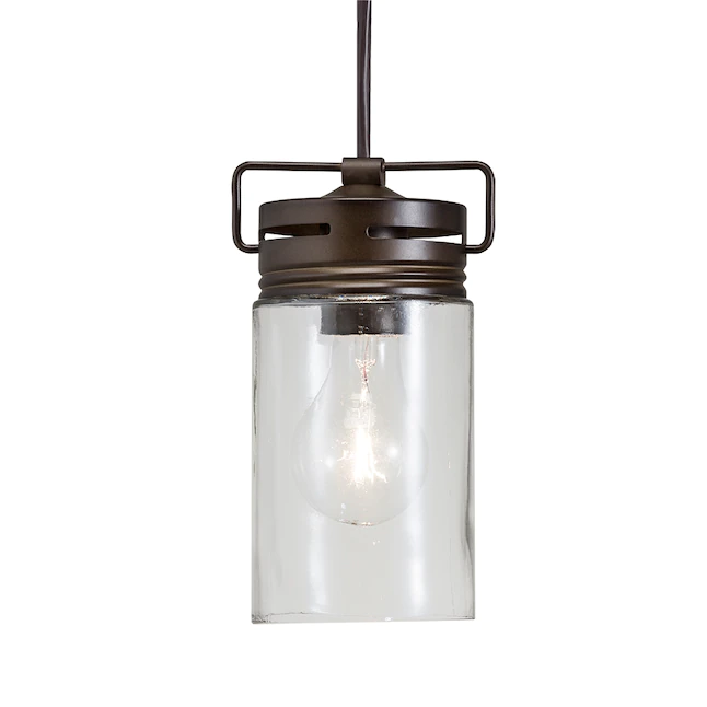 allen + roth  Vallymede Aged Bronze Farmhouse Clear Glass Jar Mini Pendant Light