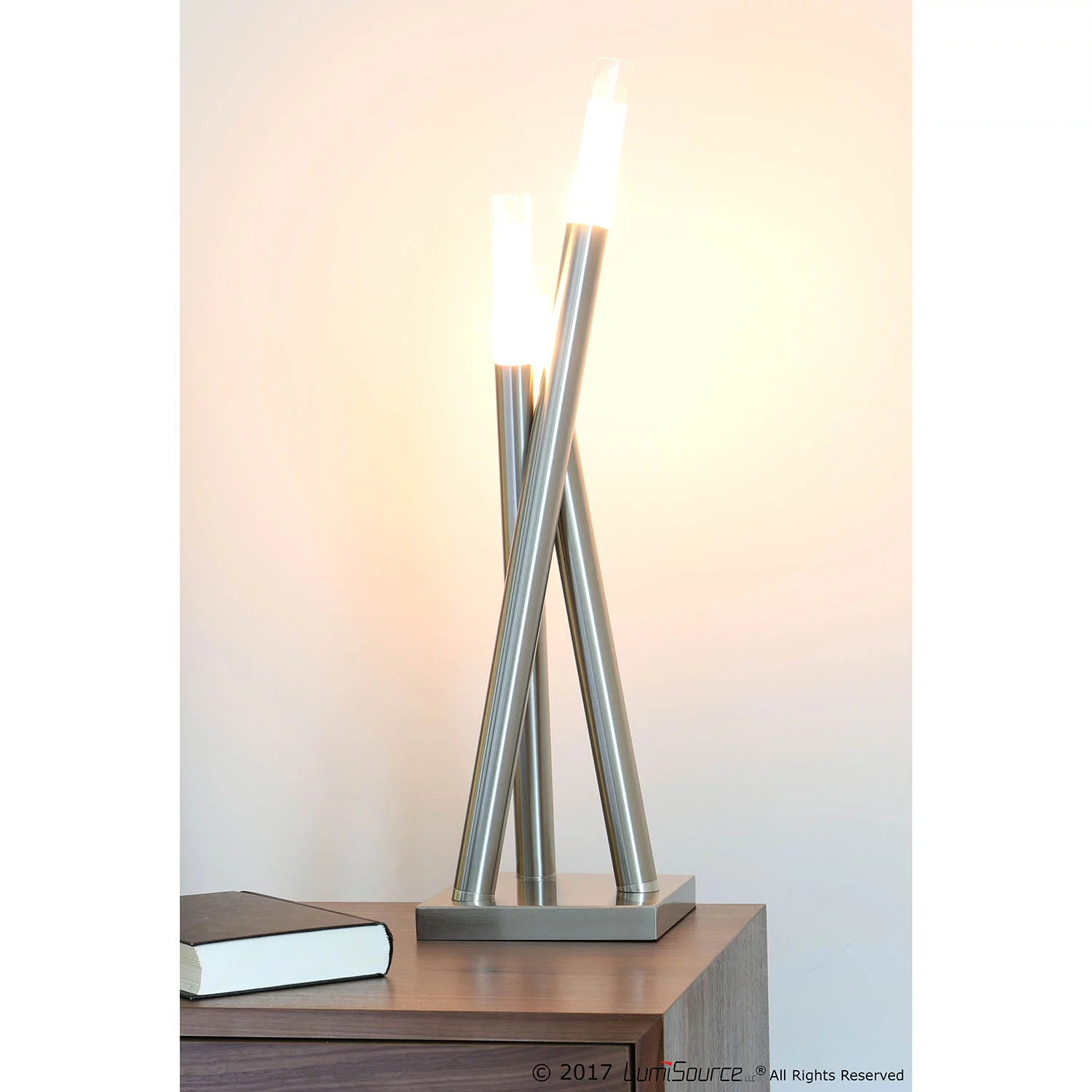 Icicle Contemporary Chrome Table Lamp in Brushed Nickel