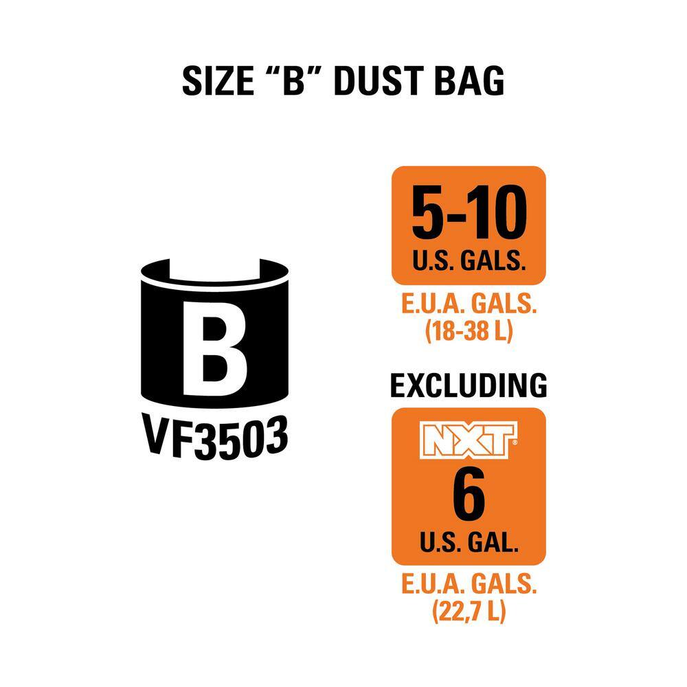 RIDGID VF3503B High-Eff. Size B Dust Collection Bags for 5-8 Gal. Shop-Vac Branded Vacs. 5-10 Gal. RIDGID Vacs. except HD0600 (12-Pack)