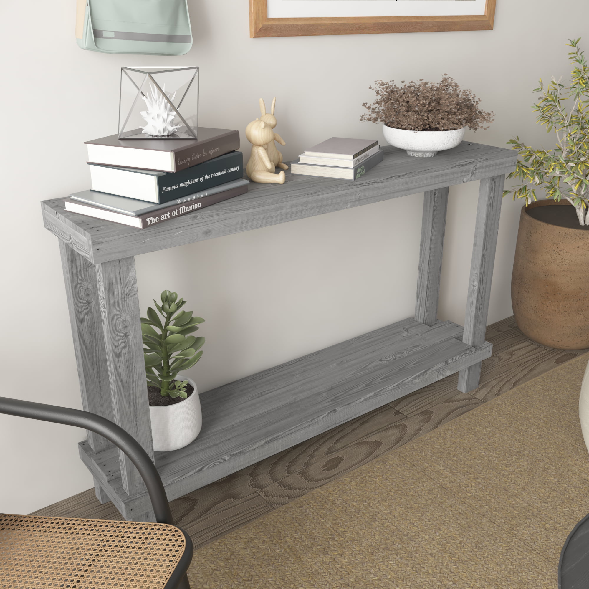 Woven Paths Large Rustic Luxe Wooden Living Room Sofa Table. Gray