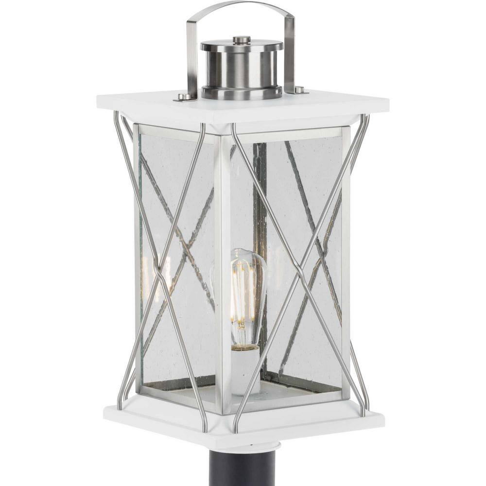 Progress Lighting  Barlowe Collection 1-Light Stainless Steel Clear Seeded Glass Farmhouse Outdoor Post Lantern Light