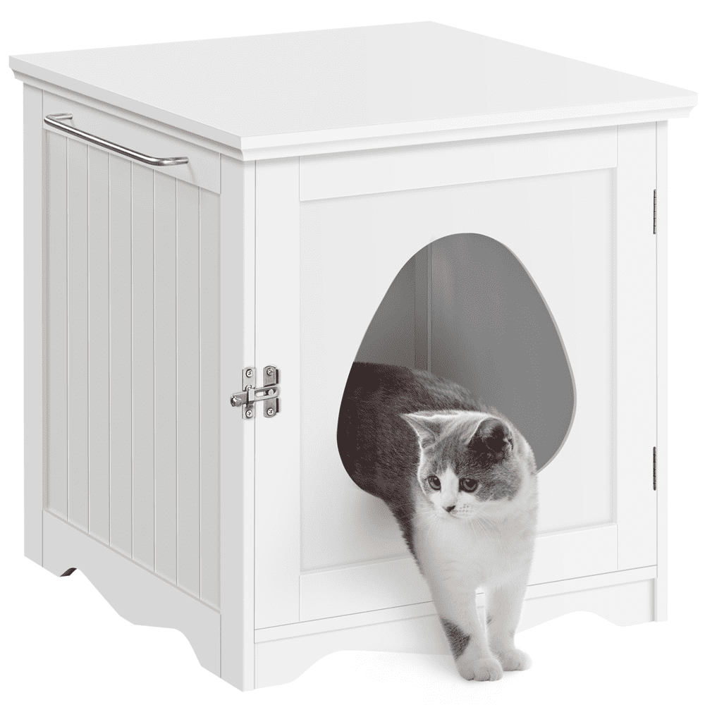 Easyfashion Enclosed Cat Litter Box Furniture. White
