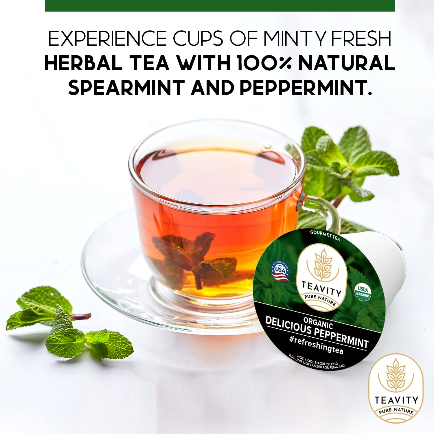Organic Peppermint Tea Pods for Keurig Compatible Brewers | Brew Peppermint Tea Pods for Hot Tea or Over Ice | Peppermint Tea Pods for k-cup brewing work with kcup machines Tea Pods by Teavity (Organic Peppermint. 1 Count (pack of 36))