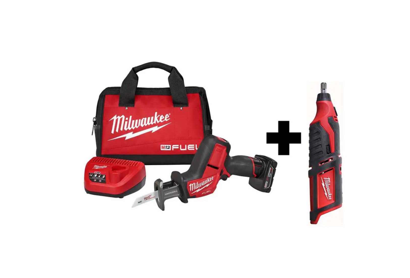 Milwaukee 2520-21XC-2460-20 M12 FUEL 12-Volt Lithium-Ion Brushless Cordless HACKZALL Reciprocating Saw Kit with M12 Rotary Tool