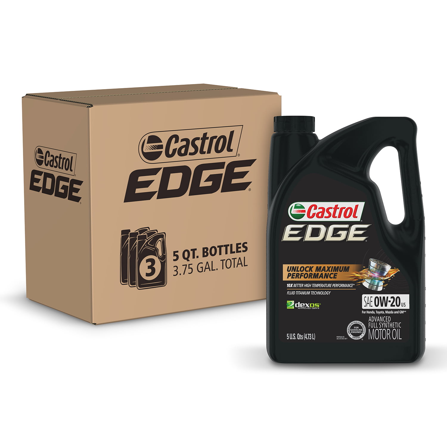 Castrol Edge 0W-20 Advanced Full Synthetic Motor Oil. 5 Quarts. Case of 3