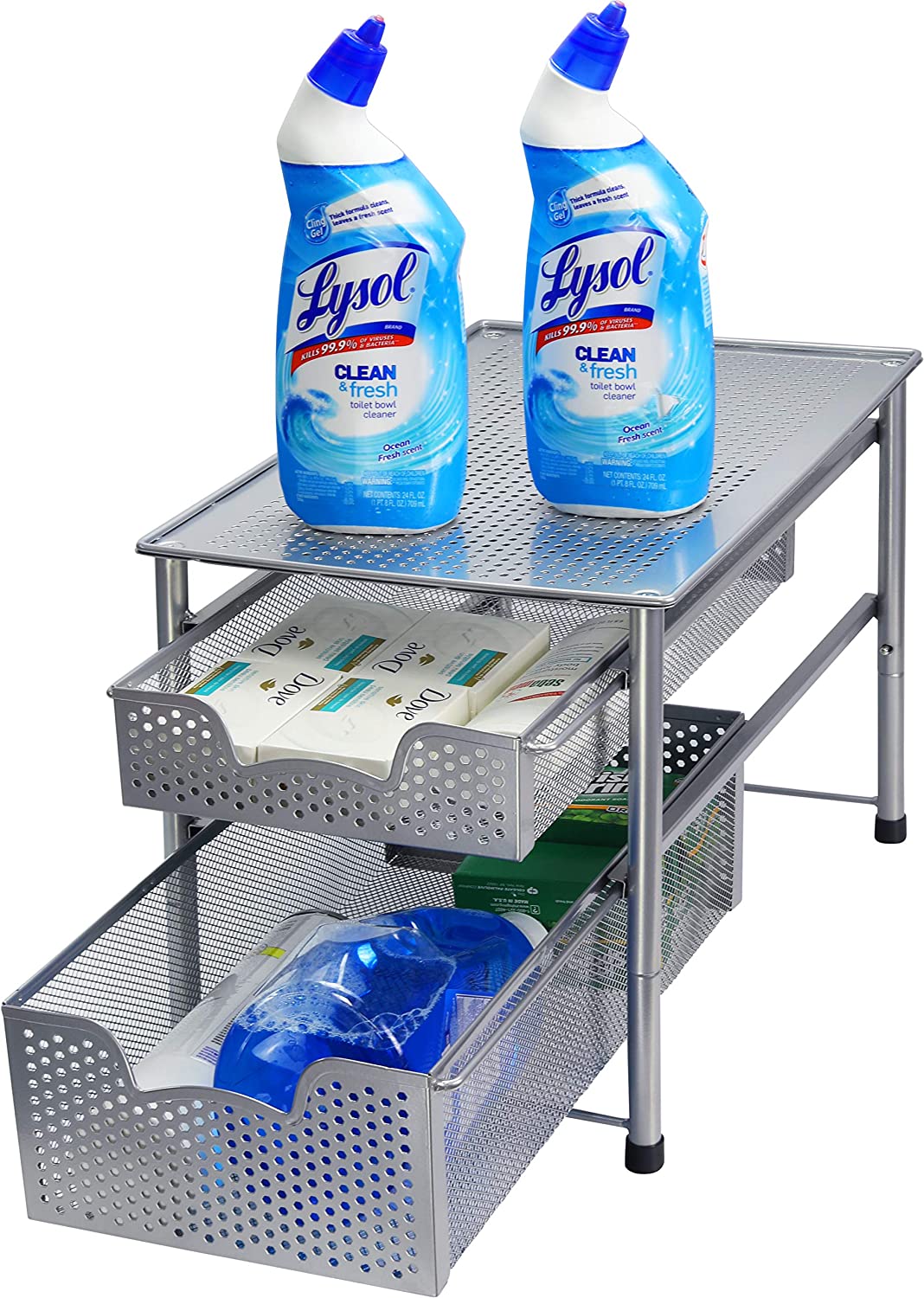 Simple Houseware Stackable 2 Tier Sliding Basket Organizer Drawer. Silver