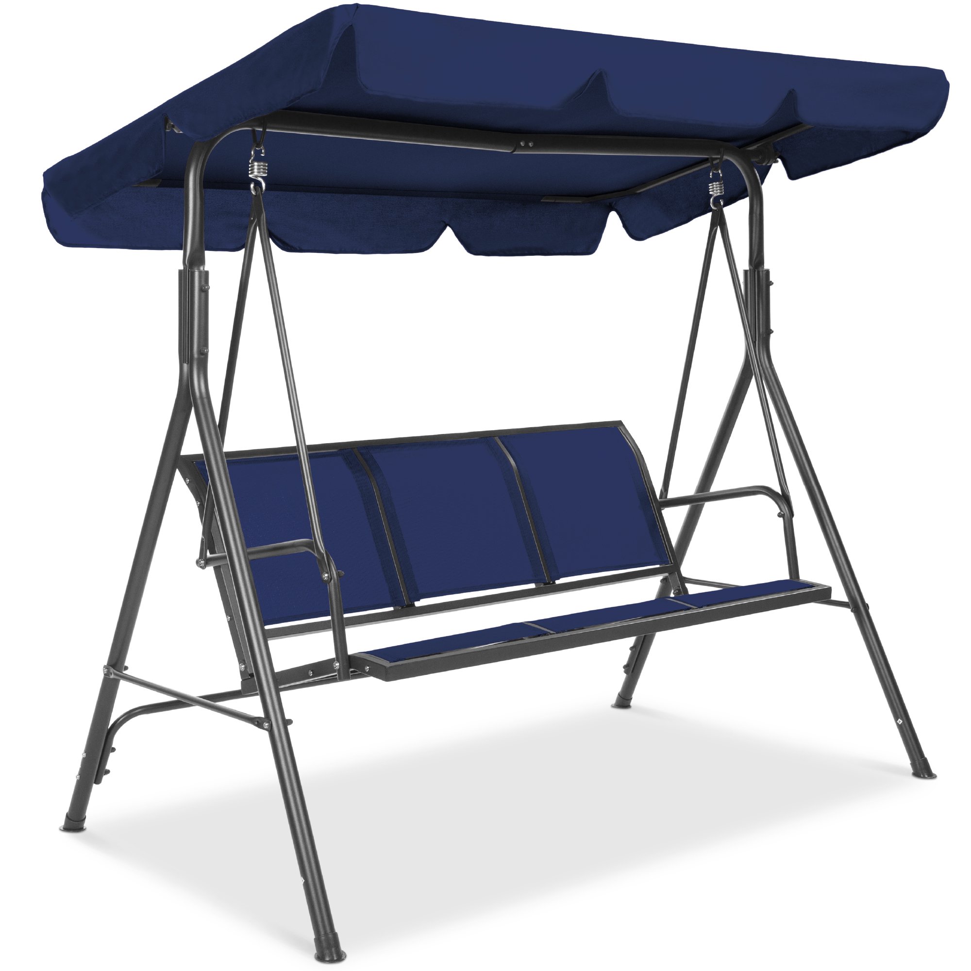 Best Choice Products 2-Seater Outdoor Adjustable Canopy Swing Glider Patio Bench w/ Textilene. Steel Frame - Navy