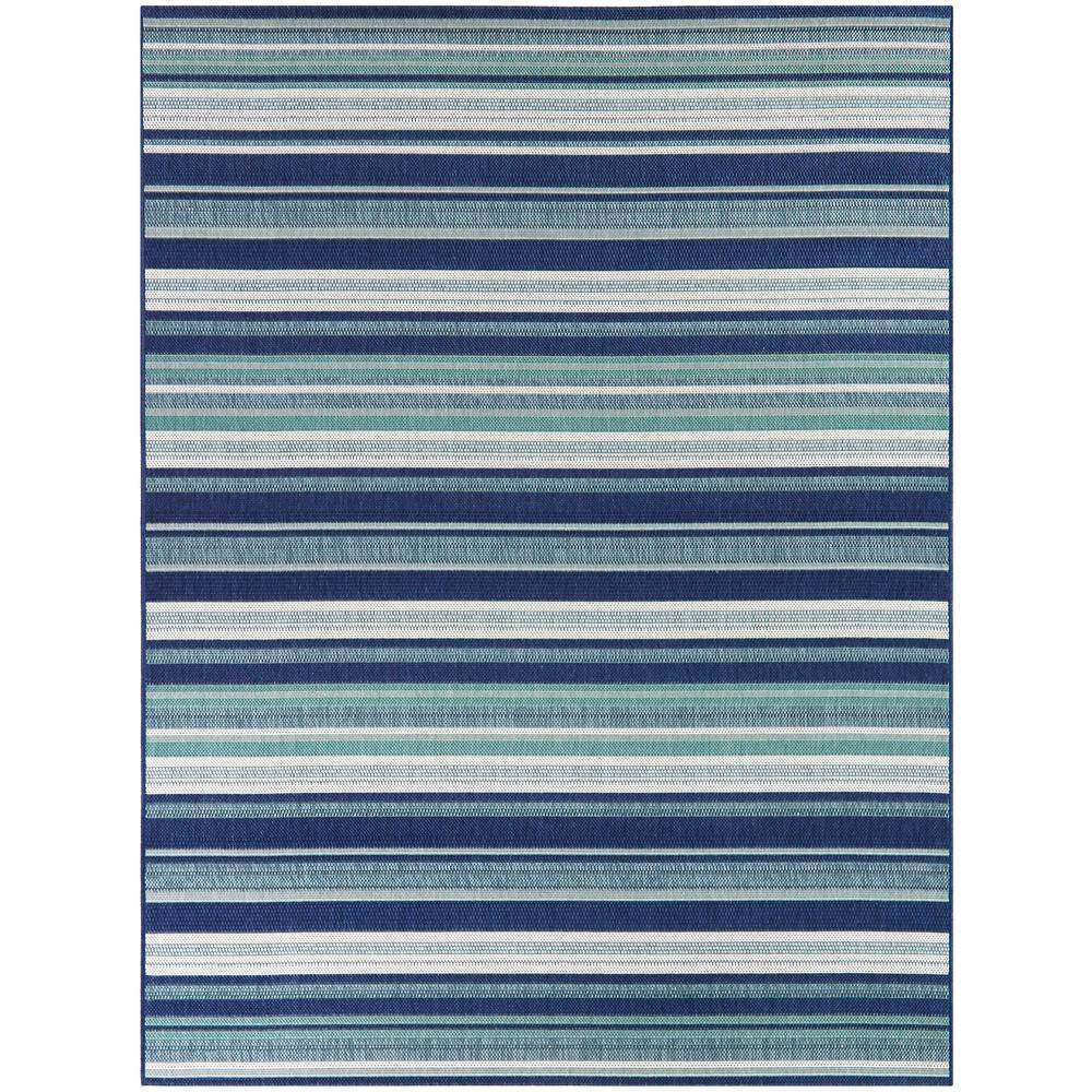 StyleWell  Blue/White 9 ft. x 12 ft. Striped Indoor/Outdoor Area Rug