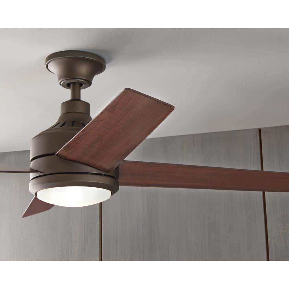 Home Decorators Collection 54729-BOND Mercer 52 in. Integrated LED Indoor Oil Rubbed Bronze Ceiling Fan with Light Kit works with Google Assistant and Alexa