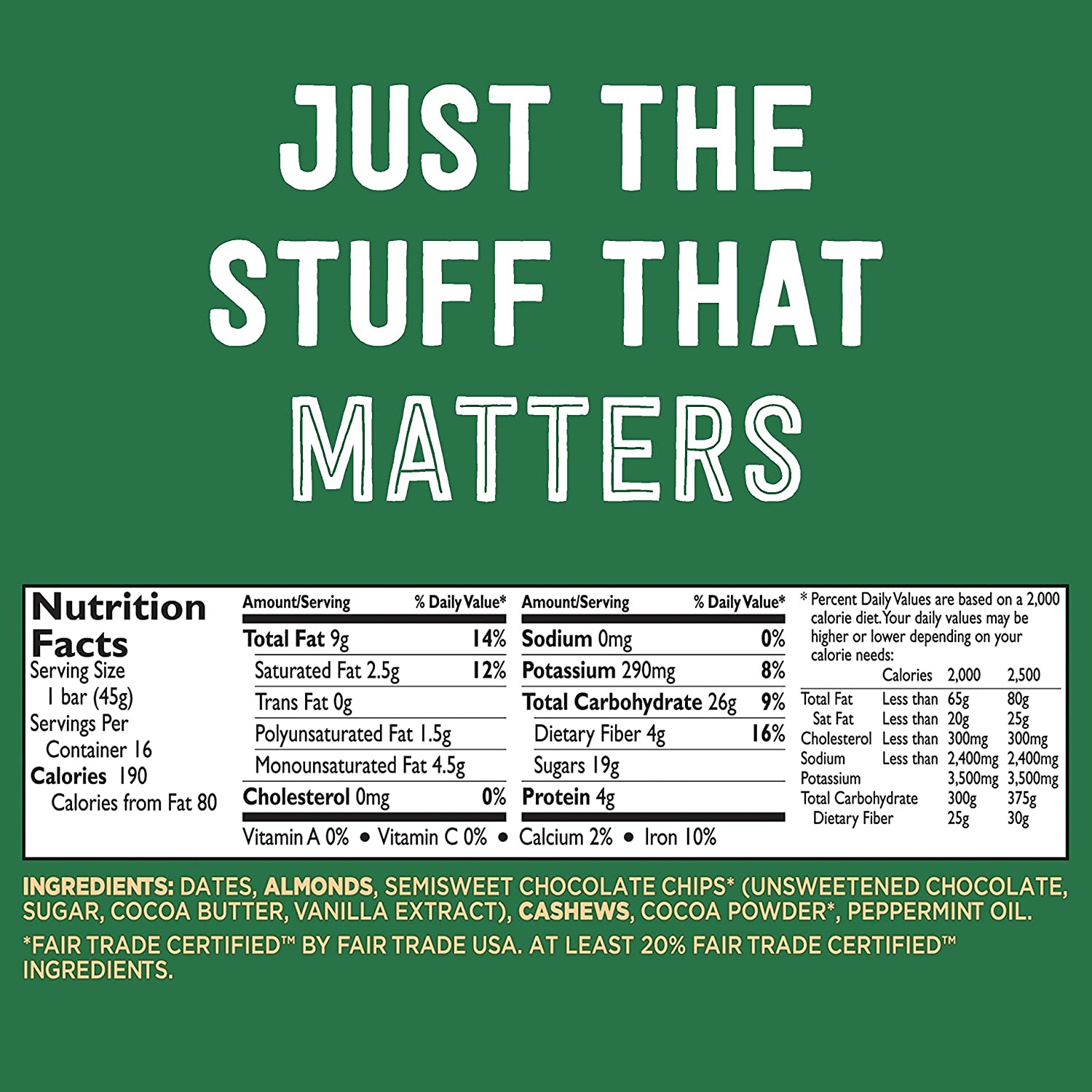 Larabar Mint Chip Brownie. Gluten Free Vegan Fruit & Nut Bar. 1.6 oz Bars. 16 Ct