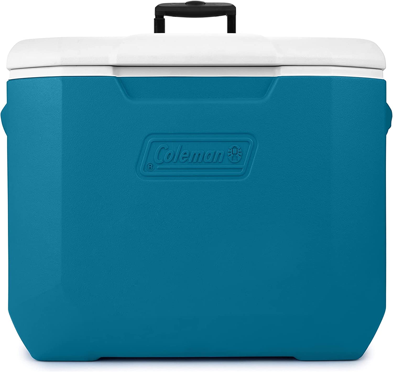 Coleman Chiller Series 60qt Wheeled Insulated Portable Cooler. Ice Retention Hard Cooler with Heavy Duty Wheels and Handle. Ocean Blue