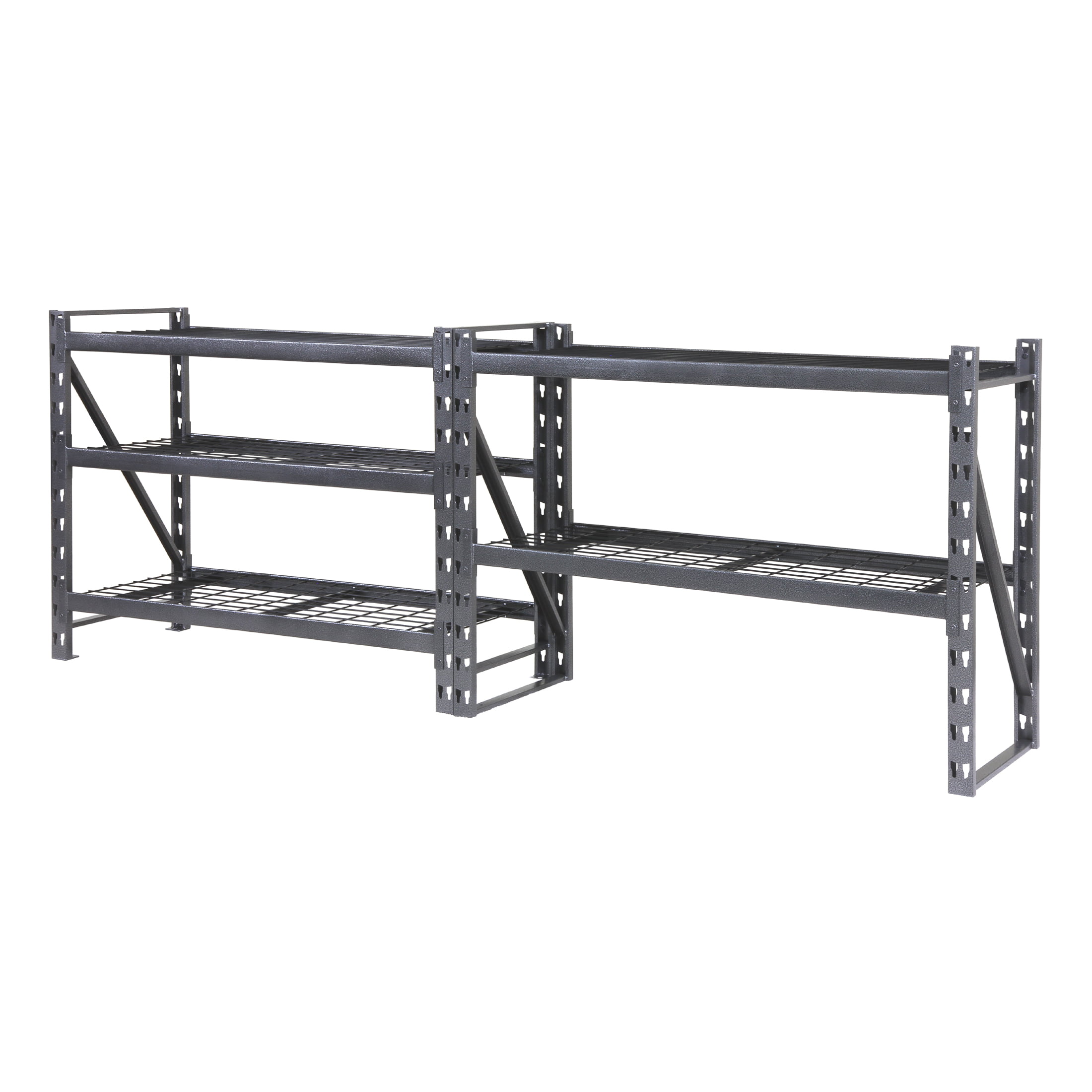 Stronghold Garage Gear Heavy Duty 18″Deep 5-Shelf Metal Rack Wire Decking in Textured Gray. 800lbs per shelf