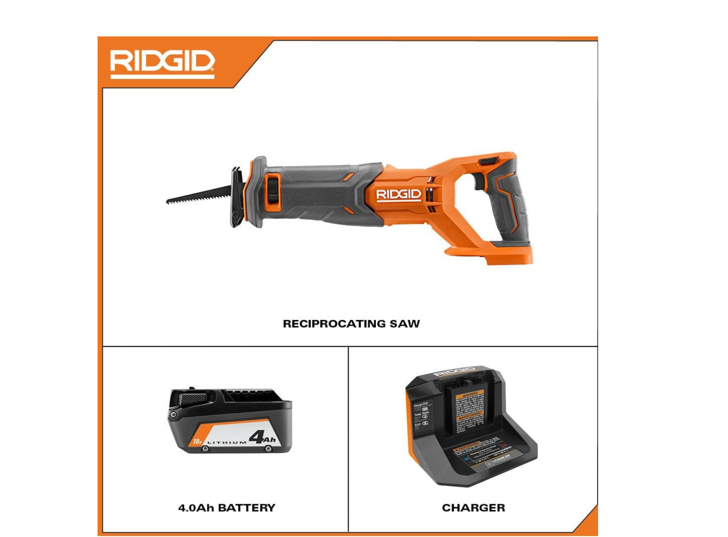 RIDGID R8646KN 18V Cordless Reciprocating Saw Kit with 4.0 Ah Battery and Charger
