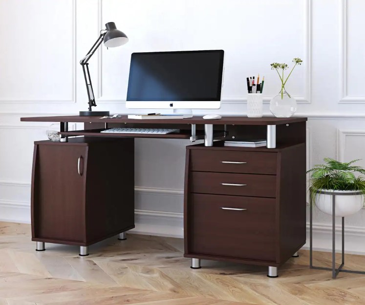 TECHNI MOBILI RTA-4985-CH36 48 in. Rectangular Chocolate 3 Drawer Computer Desk with Keyboard Tray