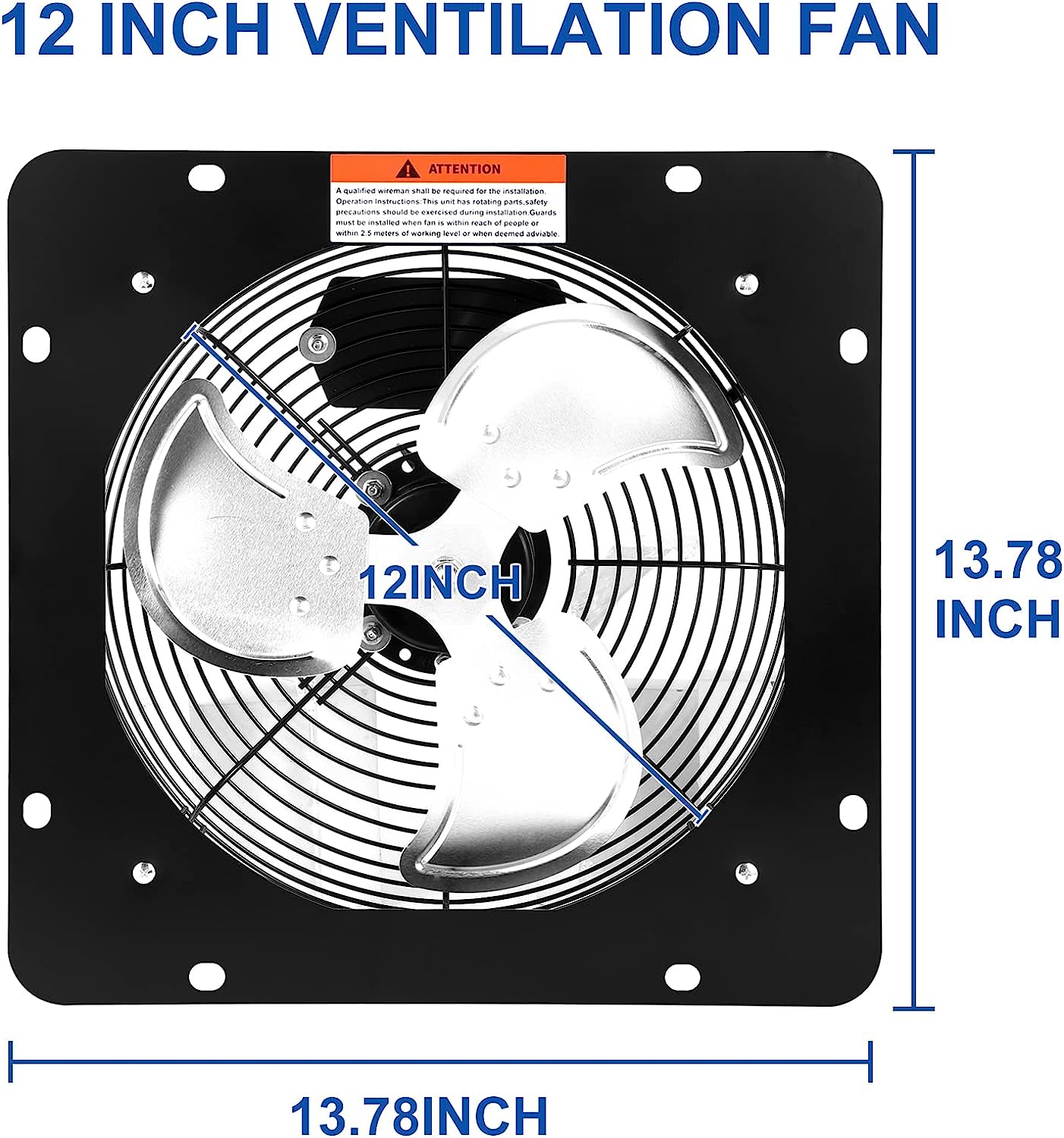 iPower 12 Inch Exhaust Fan Aluminum. High Speed 1300RPM. 1-Pack. Silver (HIFANXVENTIL12). Black
